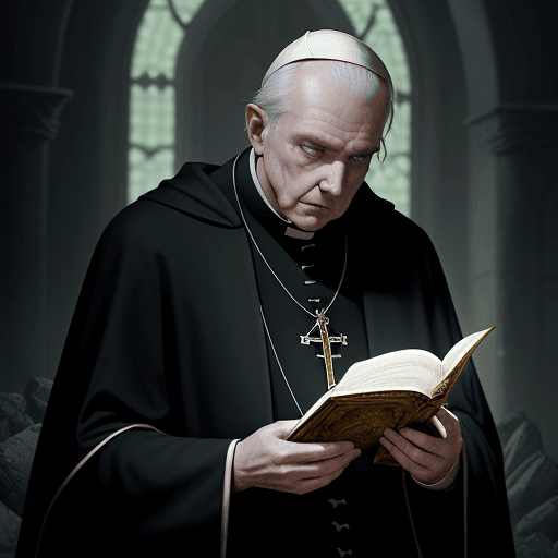 AI generated: archbishop, old, male, dark fantasy, dark atmosphere, religionist, epic fantasy, blessed