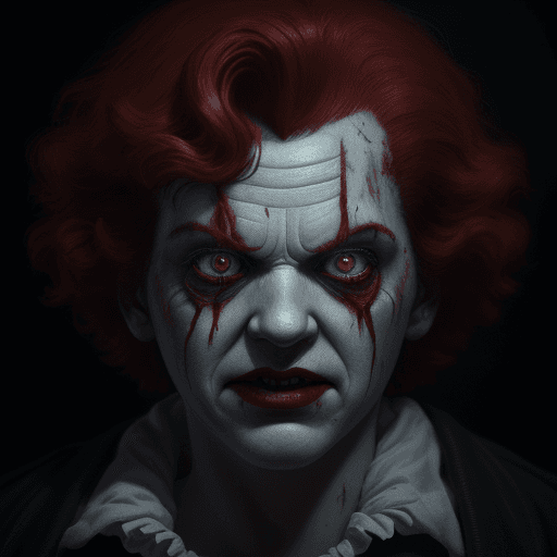 AI generated: Ronald McDonald as a horror film, highly detailed face by greg rutkowski and magali villanueve, Hype...