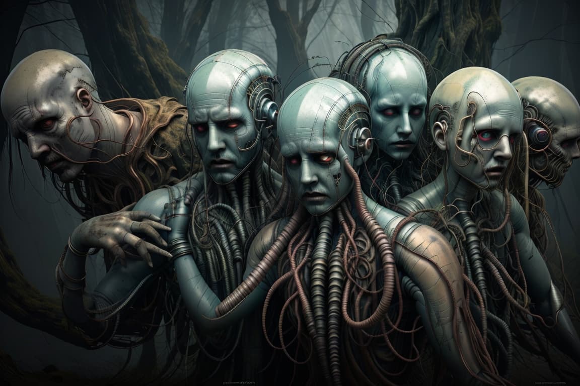 AI generated: a group of corrupt politicians with their entire faces and heads resembling different forms of greed...