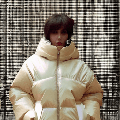 AI generated: The woman in the photo is standing against a beige background, a Tumblr personality. Her outfit cons...