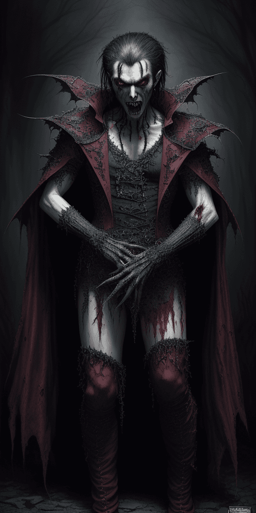 AI generated: Uhd Photorealistic creepy Vampire, bloody fangs,bad grine ,uhd photorealisitc authentic psychotic an...