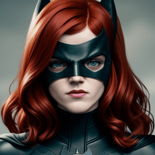 AI generated: Rose Leslie dressed as Batwoman, wearing a blindfold.
