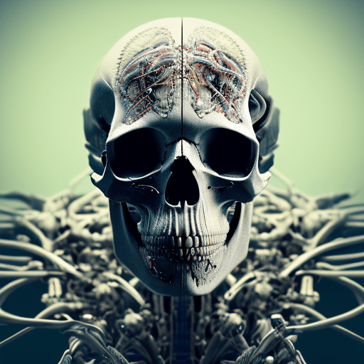 AI generated: anatomical correct detailed skull, cyborg head, Dramatic, Dark, Super-Resolution, Evil, Neon Lamp, C...