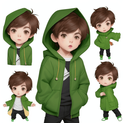 AI generated: little cute boy character, White background,
multiple poses and expressions, cute, 7-year-old boy, g...