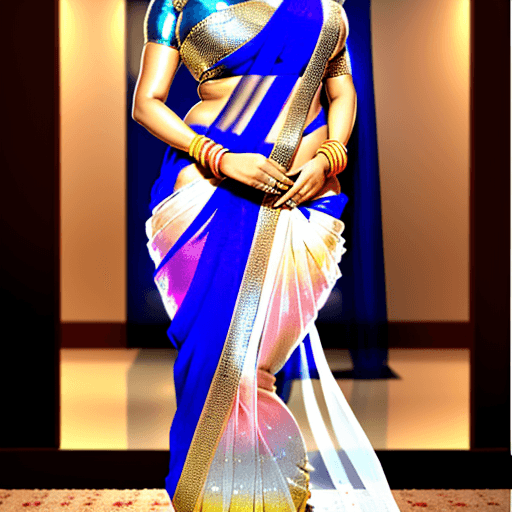 AI generated: Bold and gorgeous Indian mother wearing shiny transparent saree which is showing her lower body clea...