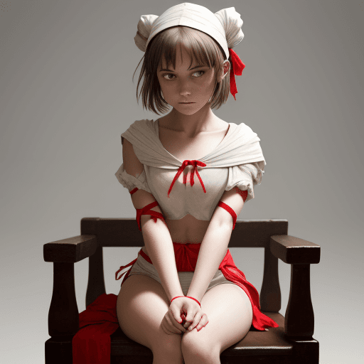 AI generated: Seated girl with legs folded into a V, covered with a cloth, a yarrow sticking to the left side of h...