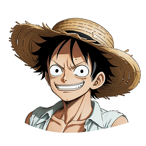 AI generated: a sticker of Monkey D. Luffy from one piece, straw hat, smirk smile, anime style, minimalist design ...