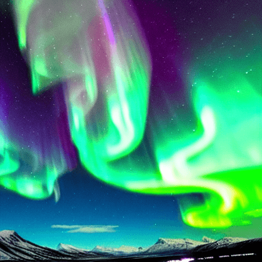 AI generated: A 35mm photography of a highly detailed aurora borealis with snowy mountains in the background, nigh...
