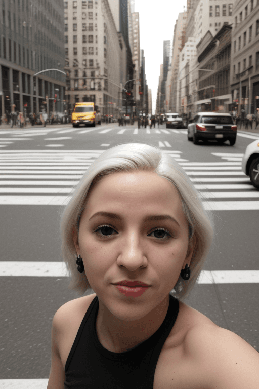 AI generated: foto crua, lente grande angular, uma garota sueca com cabelos loiros extremamente longos parada na r...