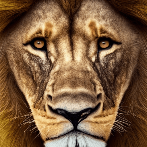 AI generated: Close up, Hyperrealistic close-up of a lion's face, Hyperrealistic, Martin Schoeller, Shutterstock c...