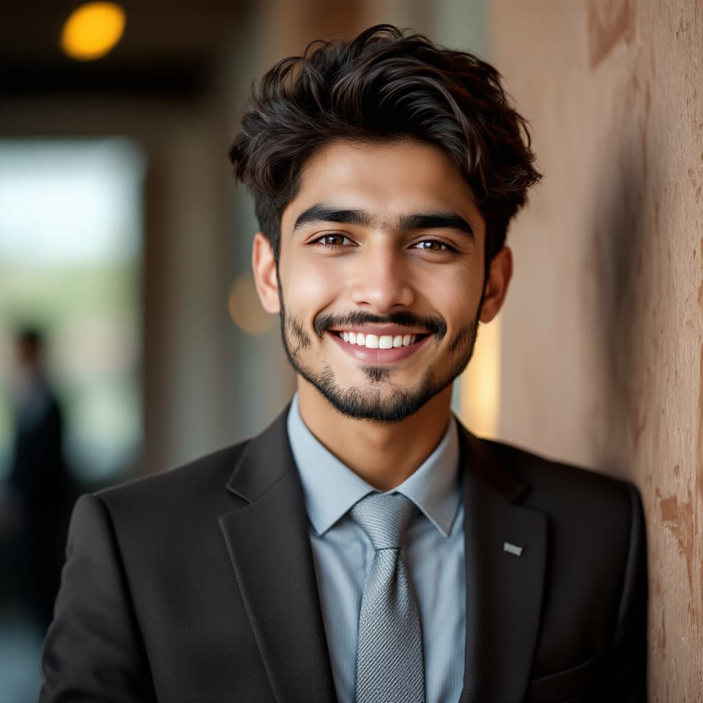 AI generated: High resolution photography  A man wear good and professional suite he  is 17 years old Pakistani bo...