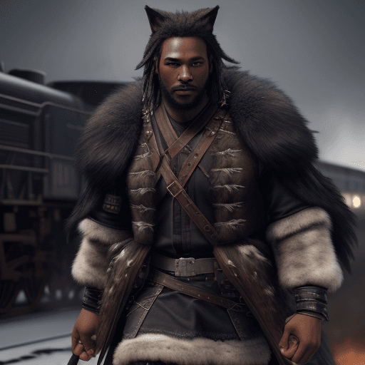 AI generated: Many black men wearing wolf pelts train, hyper-realism, high detail, octane render, 8k
