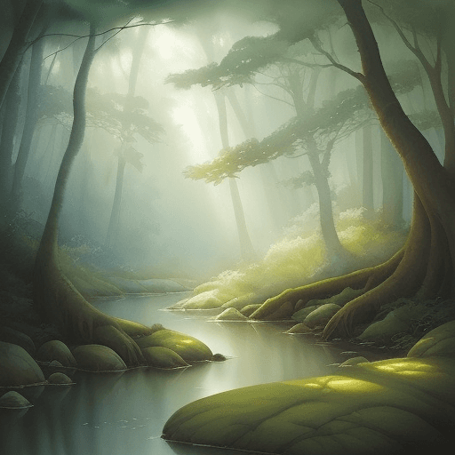 AI generated: Design a watercolor painting of a serene, fantasy forest with gentle creatures and soft lighting.