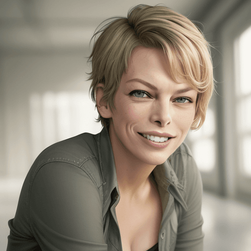 AI generated: (Jamie Lee Curtis:0.4) (Mila Jovovich:0.4) (dutch teen:0.7) a beautiful teen smiling at the camera. ...