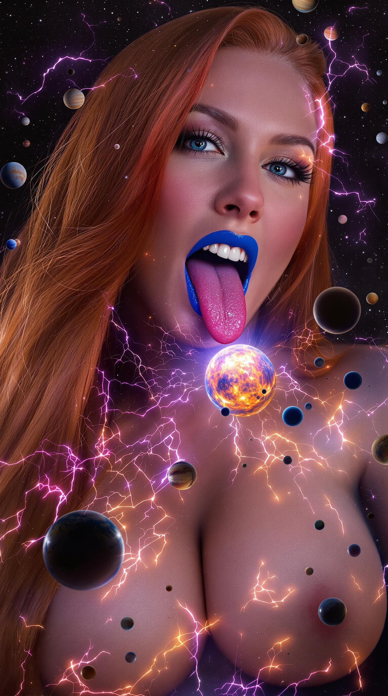 AI generated: 64K glossy photograph of sexy redheaded enormous giantess 18 year old Redheaded Laura Prepon, Donna ...