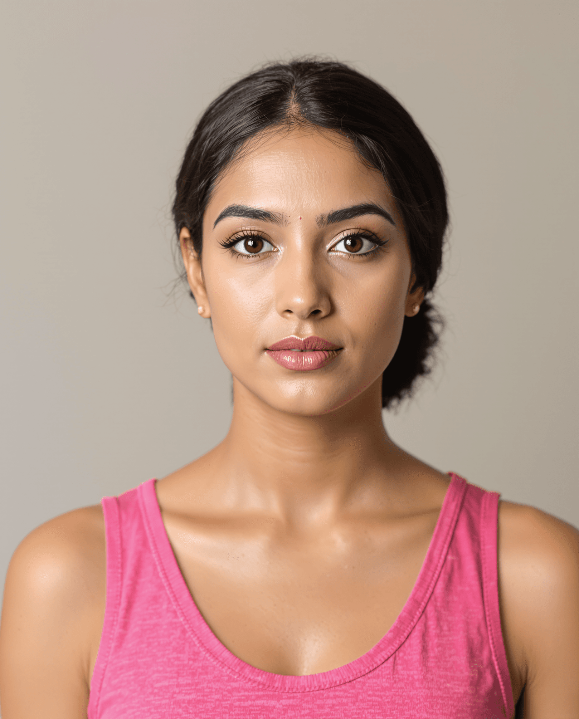 AI generated: She has Indian ethnicity with warm undertone white skin, an oval face with high cheekbones, full lip...