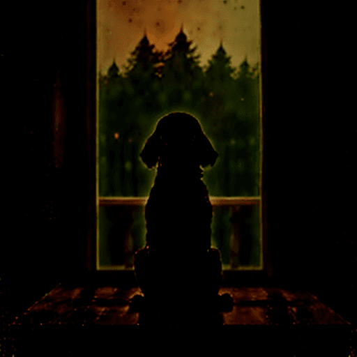 AI generated: It is Halloween night. A brown poodle is waiting her owners standing on a wooden table close to the ...