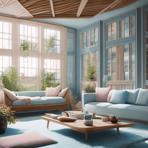 AI generated: High resolution photography interior design, dreamy sunken living room conversation pit, wooden floo...