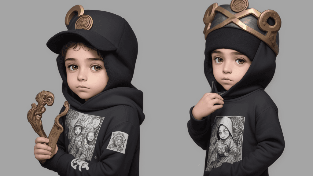 AI generated: un niño con una sudadera anaranjada con capucha  de dibujos animados que lleva un sombrero, en el es...