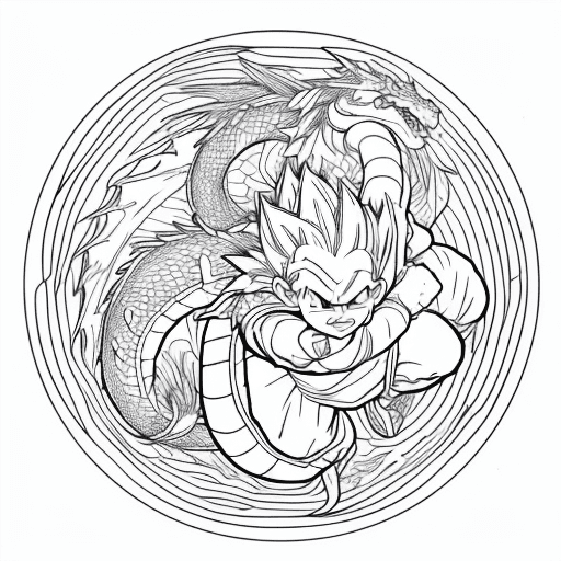 AI generated: colouring page, line art, dragon ball, anime