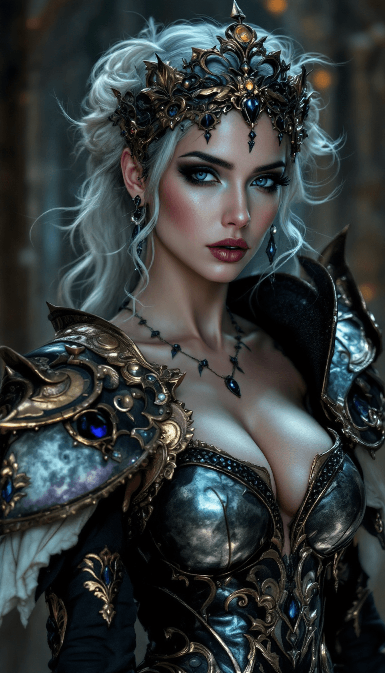 AI generated: Sexy female moon queen, mystic, fantasy, light tiny sexy armor, 4k, beauty, babe, sexy fantasy armor...