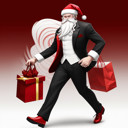 AI generated: An anime handsome Santa Clause full body with a red, white, and black suit with a red, white, and bl...