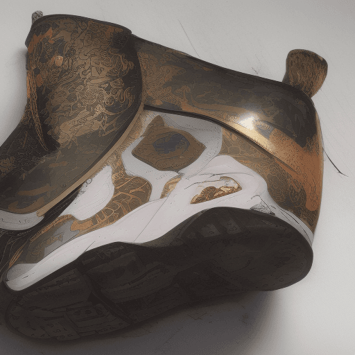 AI generated: 3d physical Nike Air Jordans inspired by Inca's ornament, intricate details, background is Inca's de...