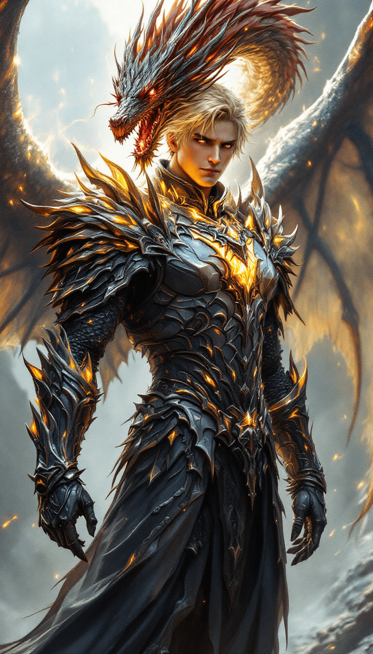 AI generated: final fantasy, male, fantasy big beautifull dragon wings armor with extrem many dettails and accesor...