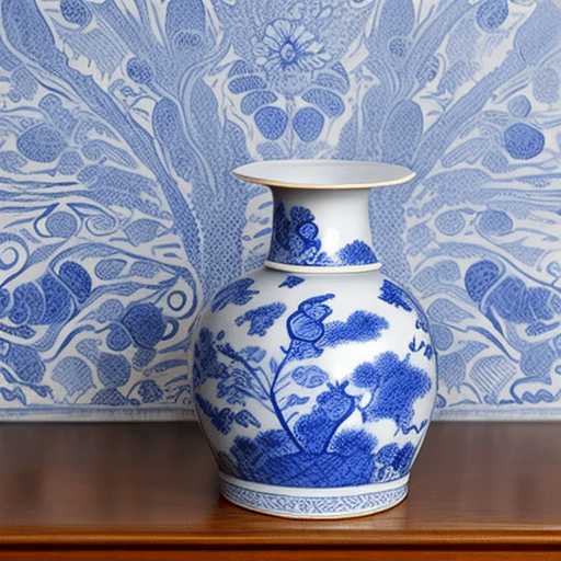 AI generated: Elegant porcelain vase, intricate blue and white patterns, water-ink painting style, cultural herita...