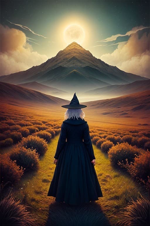 AI generated: middle aged witch dreaming slyly, (style of Filip Hodas)