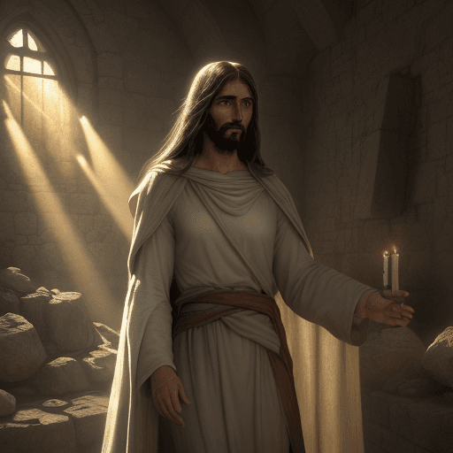 AI generated: Jesus of Nazareth, photorealistic, dynamic, ultra detailed, fairy lighting, volumetric rays, hdr. --...