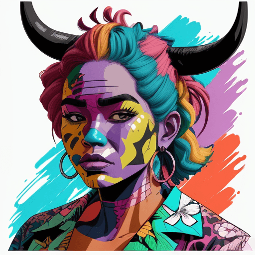 AI generated: Hawaiian artists, modern portrait series of a nelore cattle in colorful wear, in the style of aggres...