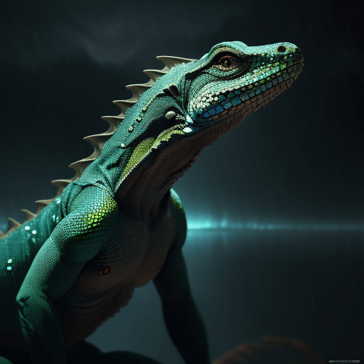 AI generated: Body oil painting of a beautiful (lizard : 1. 3), beautiful face, big fin, very detailed, floating i...