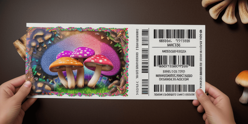 AI generated: Hyper realistic printed ticket, with name Miguel, with mushrooms, happiness, colorful; 8k, intricate...