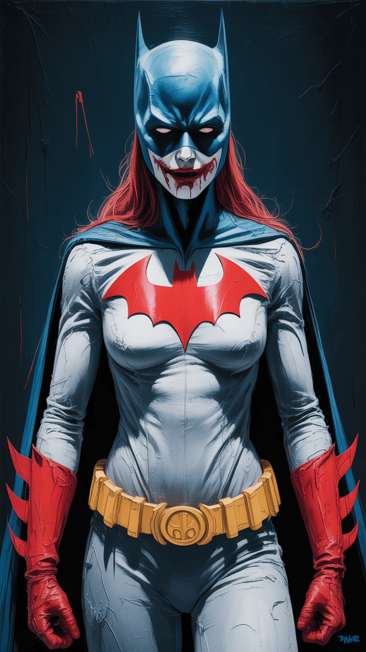 AI generated: A corrupted or Joker-like version of Batgirl.
