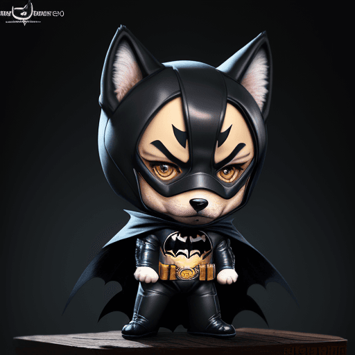 AI generated: Puppy wolf with Batman costume, elegant computer geek, chibi and real style, masterpiece, realistic ...