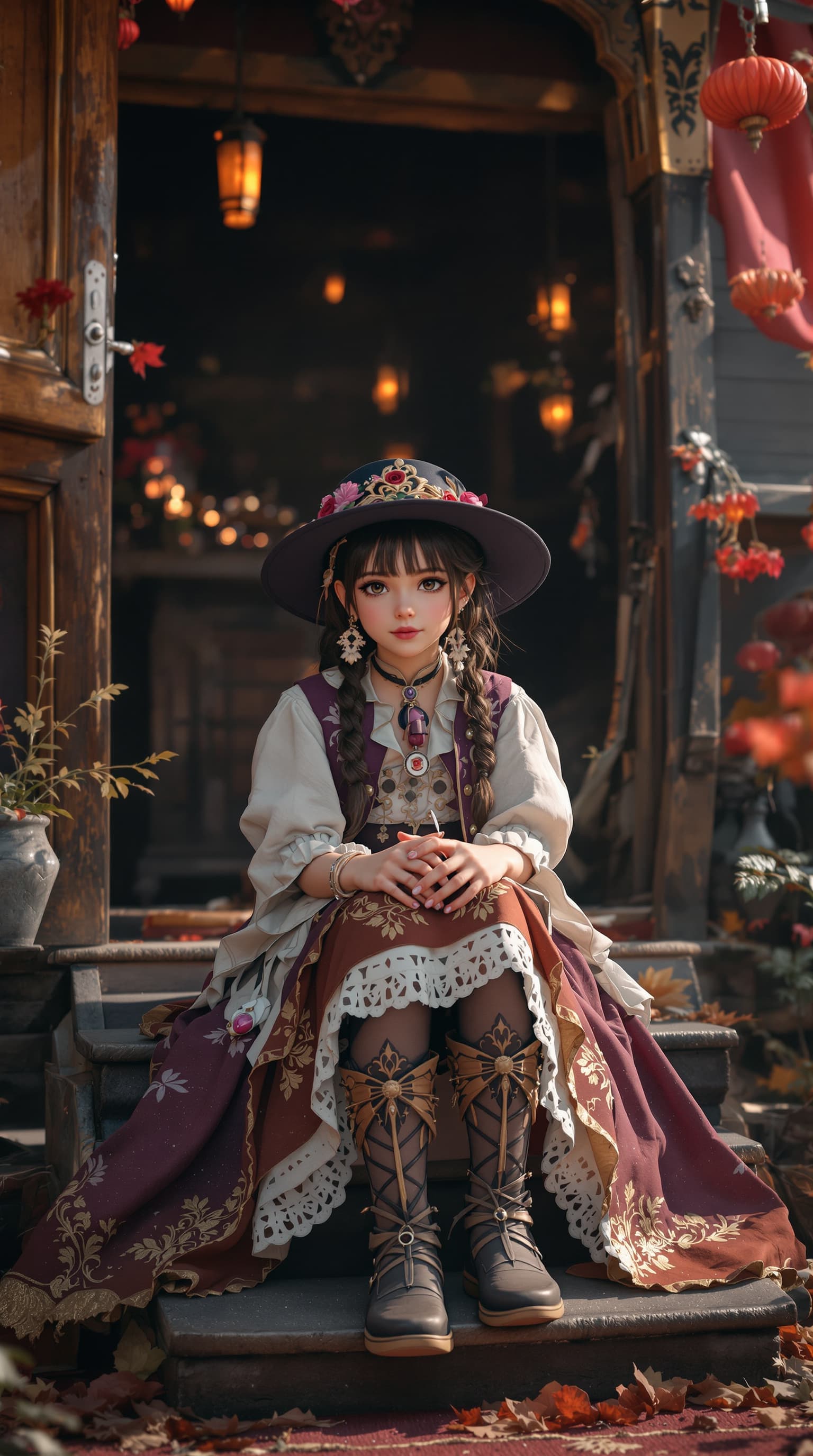 AI generated: A hyper-realistic depiction of a beautiful seven year old, Japanese girl dressed as Violet Evergarde...