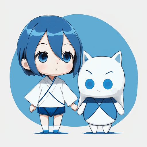 AI generated: Create a whimsical blue line art illustration of a cartoon character is suitable for print on demand...