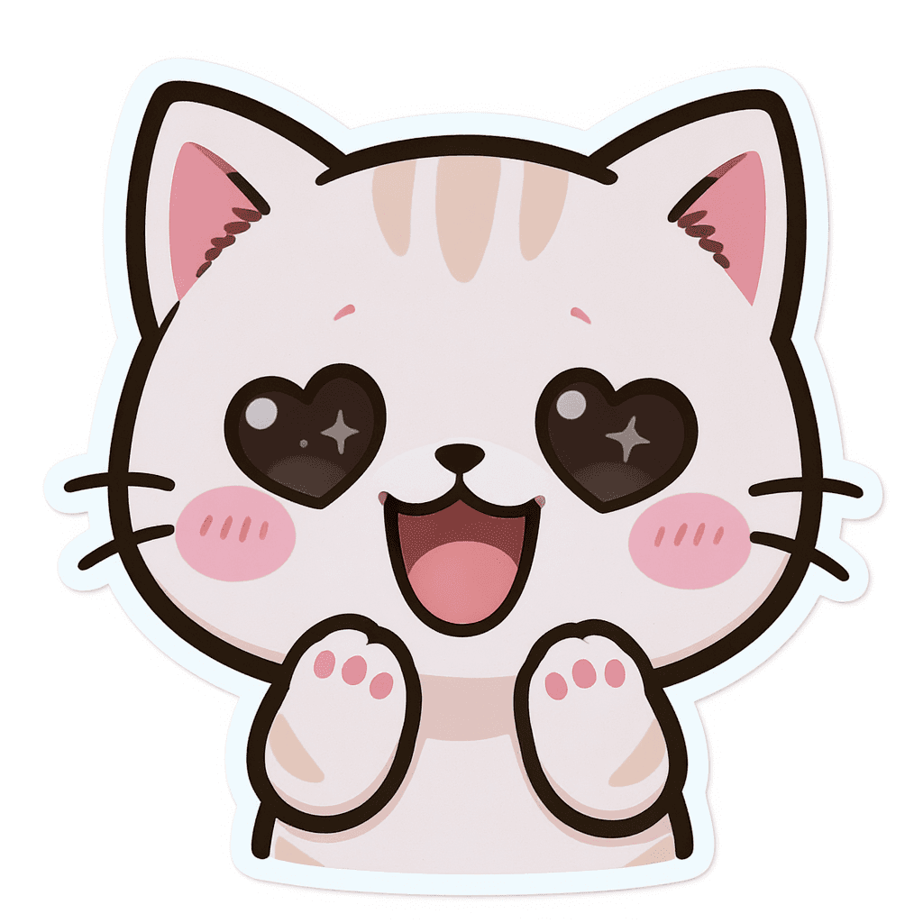 AI generated: A cute chibi cat emote in kawaii style, with a round head, short body, and thick black outlines. The...