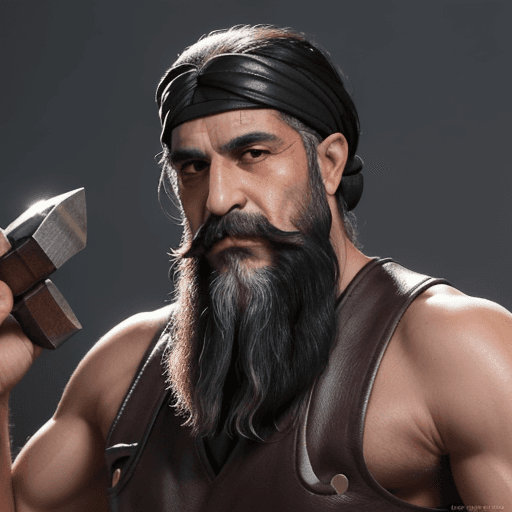 AI generated: Create an image of a strong, mythical, middle-aged Iranian man around 50 years old. He has a mystica...