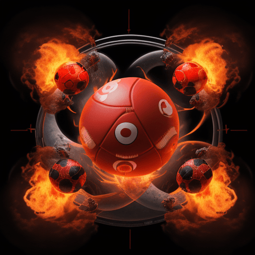 AI generated: americanfootballist with flaming balls::3 prokaryotic::1 nuclear::1 DSLR::1 vermillion::1 dof --ar 9...
