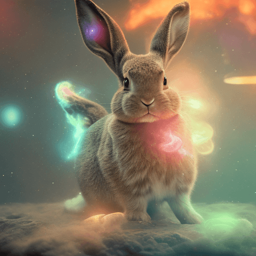 AI generated: galaxies, spirals, space, nebulae, stars, smoke, iridescent, intricate detail, in the shape of a rab...
