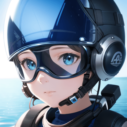 AI generated: digital painting, a child in scuba gear, scuba helmet, underwater, portrait, diorcore, glossy, shiny...