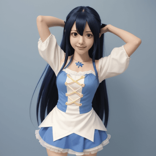 AI generated: wendy marvell from fairy tail arms up wearing her normal outfit
