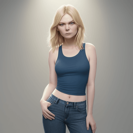 AI generated: kirsten dunst. An image of a young woman with medium-length blonde hair. She is standing with her bo...