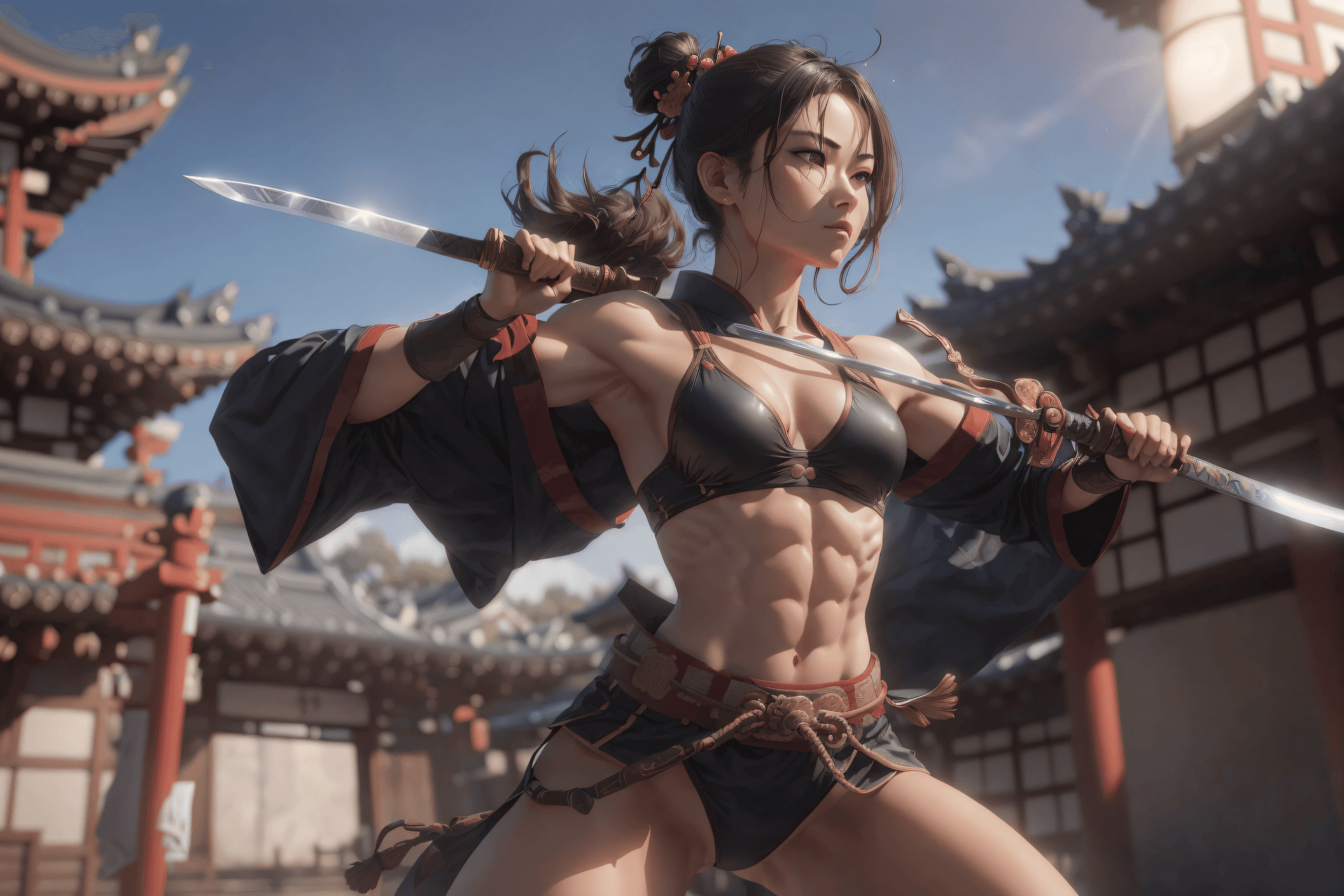 AI generated: A captivating ,masterpiece,image capturing the essence of discipline and strength young woman in sam...