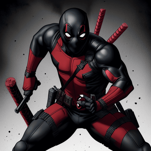 AI generated: Black and White Deadpool with Red Eyes