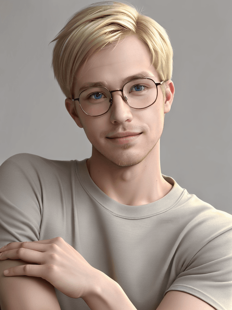 AI generated: high-resolution, one young adult male portrait, casual vibe, in his thirties, short casual blonde ha...