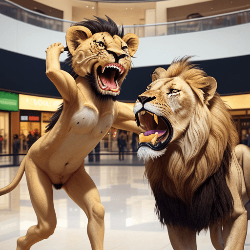 AI generated: an apple screaming at a lion in a mall