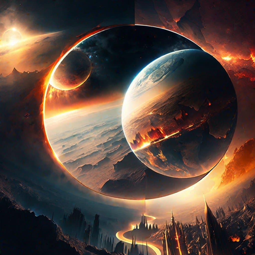 AI generated: a world within a (world:5) fantasy art, shot from space, ultra (detailed:3) heaven and (hell:2)